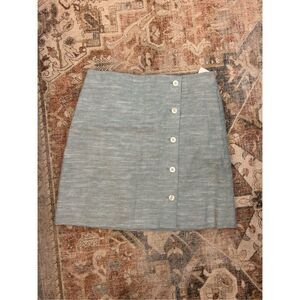 LOFT Linen SEA BLUE W/ SILVER THREADS, Button, Mini Skirt, SIZE 8
